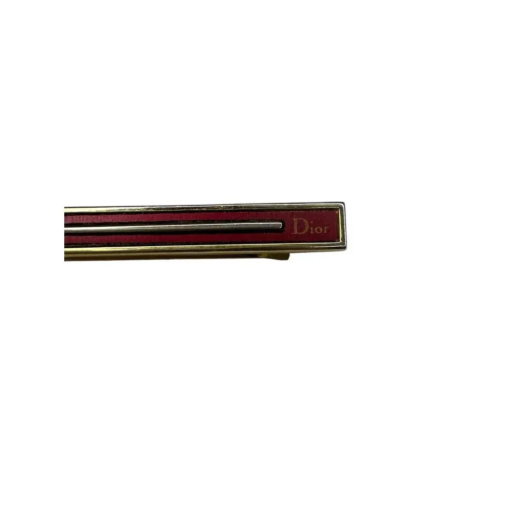Christian Dior Vintage Gold Plated Red Enamel Slim Tie Bar Money Clip